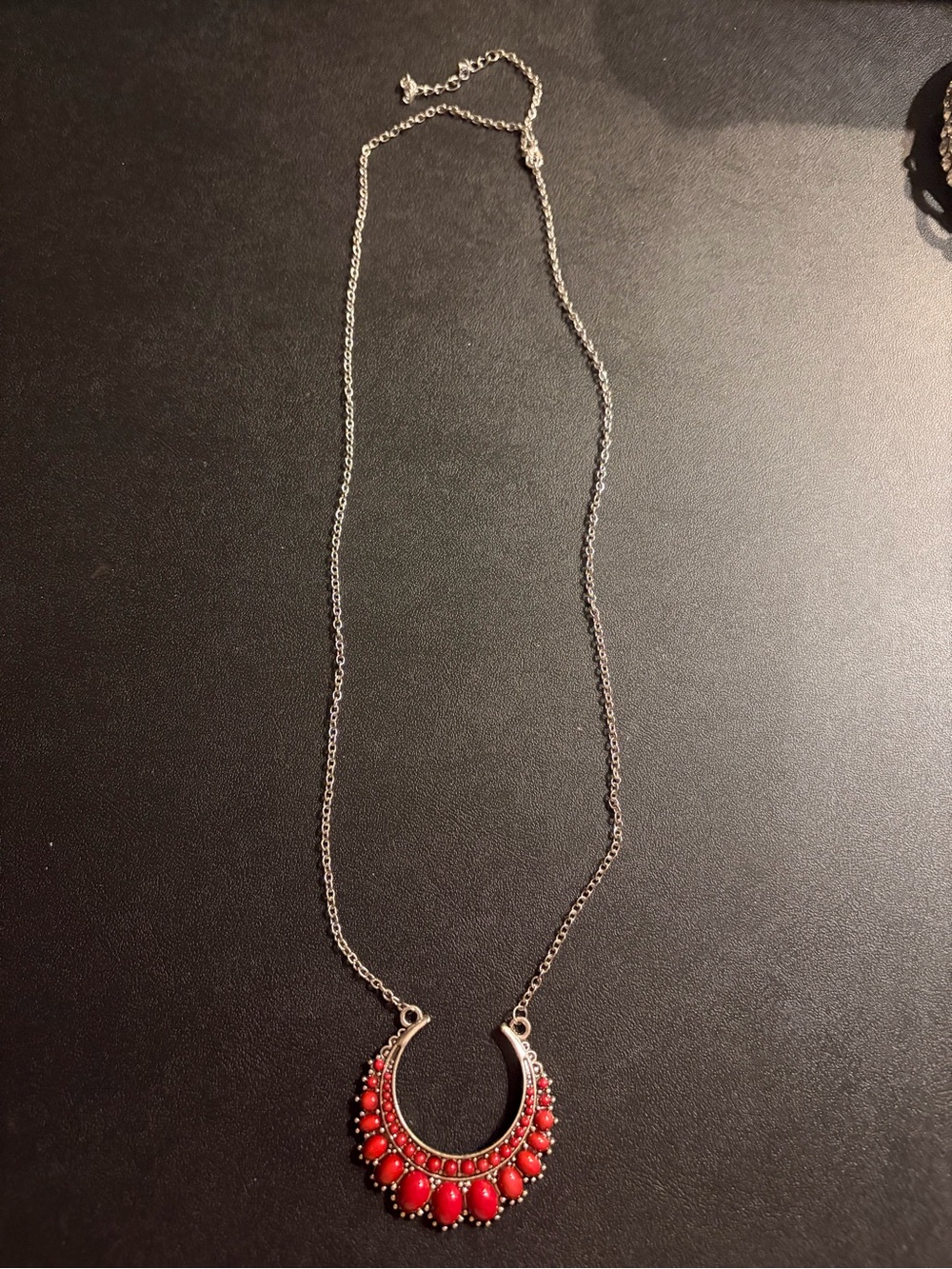 paparazzi Silver-Tone Necklace with Red Crescent Beaded Pendant